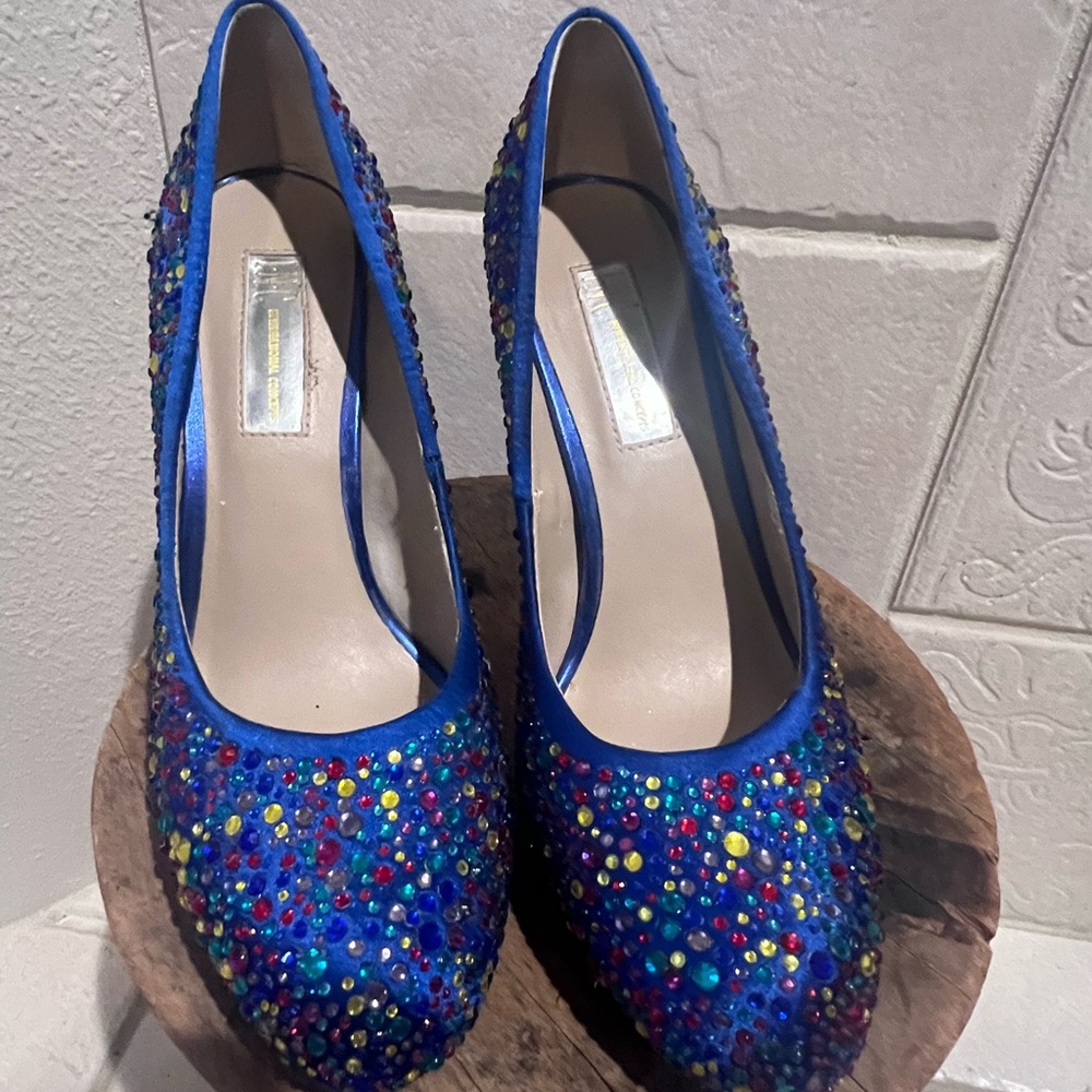 INC prom ladies blue satin jeweled party heels 6.5